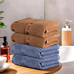 Kuber Industries Cotton Hand/Face Towels For Men & Women 800 Gsm | Easily Washable Workout Gym Napkins For Men - Dark Blue & Golden (Pack Of 4)
