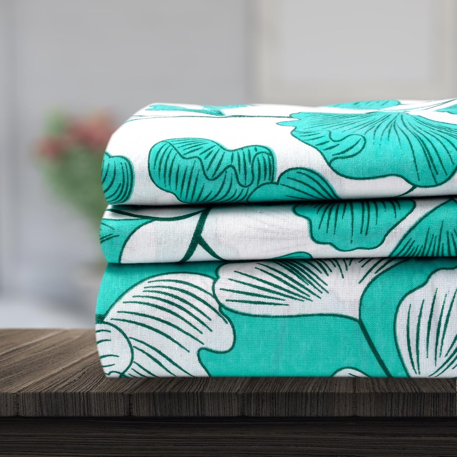 Cotton Extra Double Bedsheet For King Size With 2 Pillow Covers | 87 X 106 Inches, Teal & White - Ideal For Home, Guest House, Hotel | Soft & Breathable Fabric