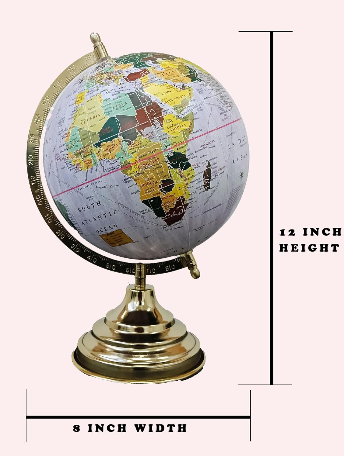 Rotating World Globe 8 Inch With Gold Arc & Wooden Stand For Show Piece For Home, Office, Study Table Decor, Birthday, Party Gifts For Students, Multi, Pack Of 1