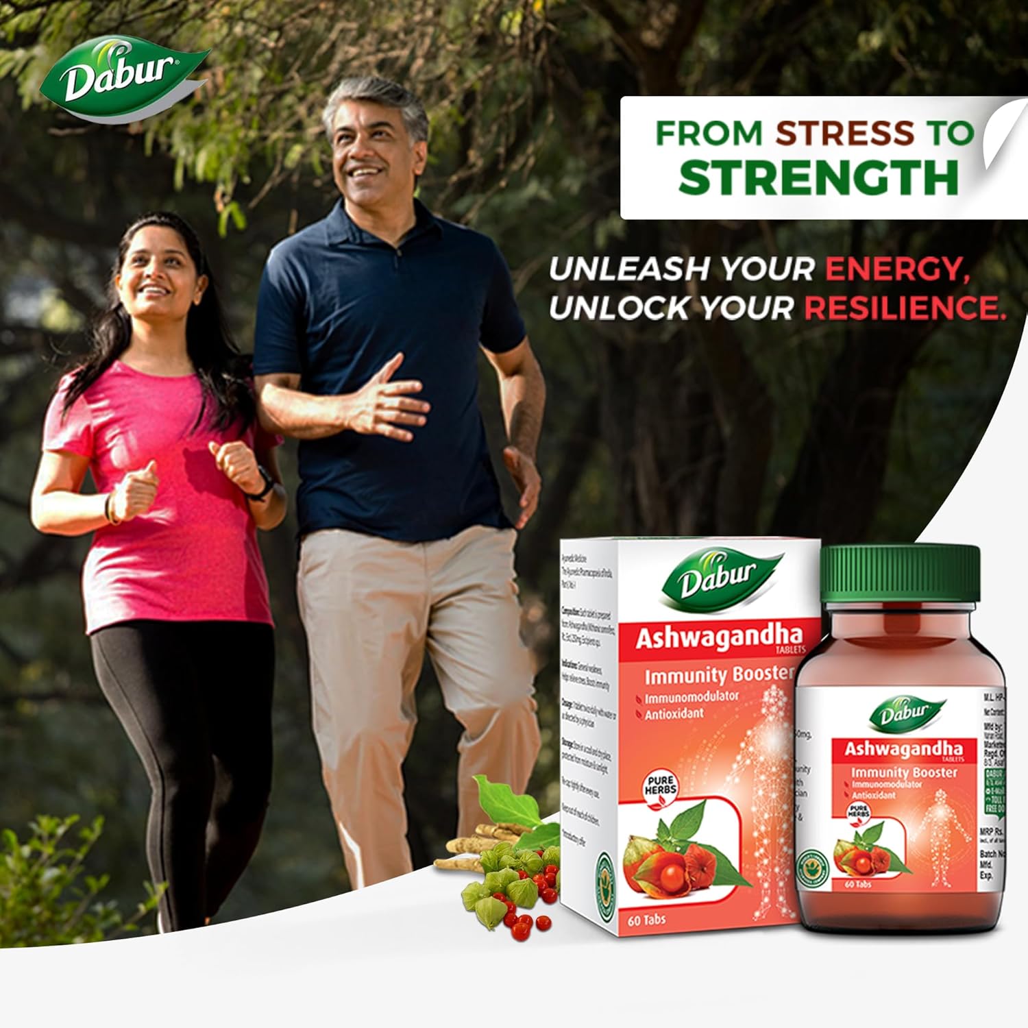 Dabur Ashwagandha Tablet Immunity Booster, Rich In Antioxidants, Helps In Blood Pressure & Other Symptoms | 60 Tablets 100gm 0.2lbs