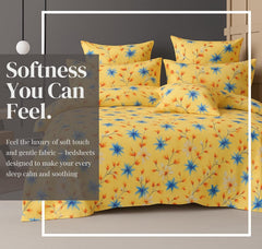 Cotton Double Bedsheets King Size With 2 Pillow Covers | Size 78 X 72+10 Inches, Beige & Blue-All Around Elastic Fitted Design Bedsheet