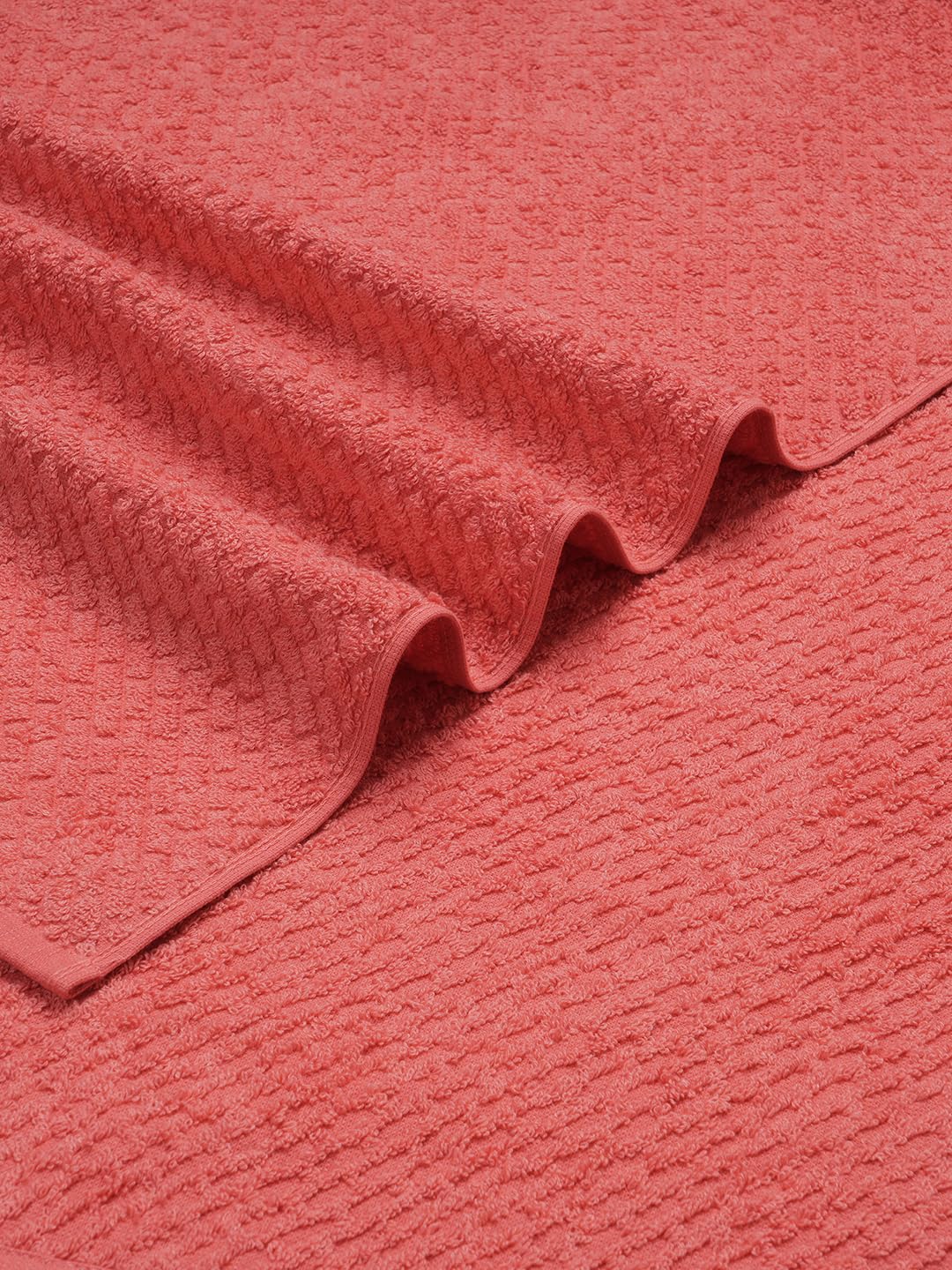 Spaces 100% Cotton Large Bath Towel 400 Gsm | For Men & Women Super Absorbent, Quick Dry, Ultra Soft Dobby Solid Design Towels Large Size (Spiced Coral)