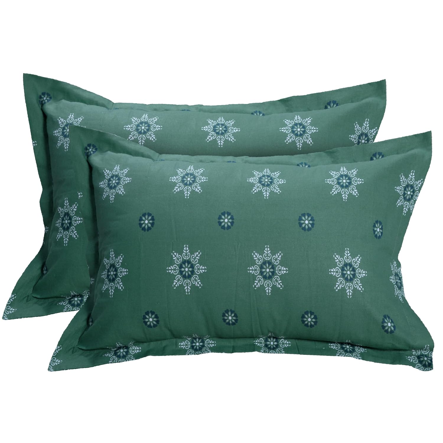 Cotton Elastic Fitted Bedsheet For King Size With 2 Pillow Covers - 72 X 78 Inches, Dark Green & Light Green | Ideal For Guest Room, Hotel Quality | 3 Piece Bed Sheet