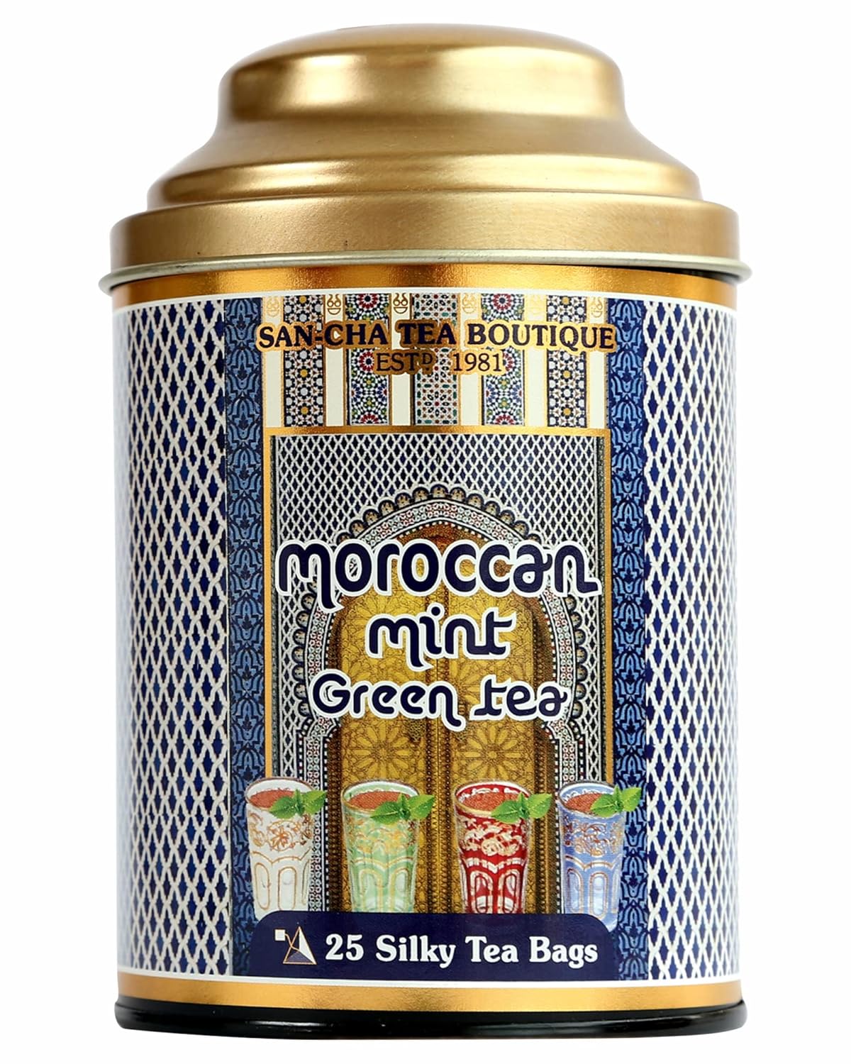 San-Cha Moroccan Mint Green Tea - 25 Silky Tea Bags | Herbal Tea For PCOD & PCOS - Environment Friendly & Made In Corn Fiber | Low Caffeine
