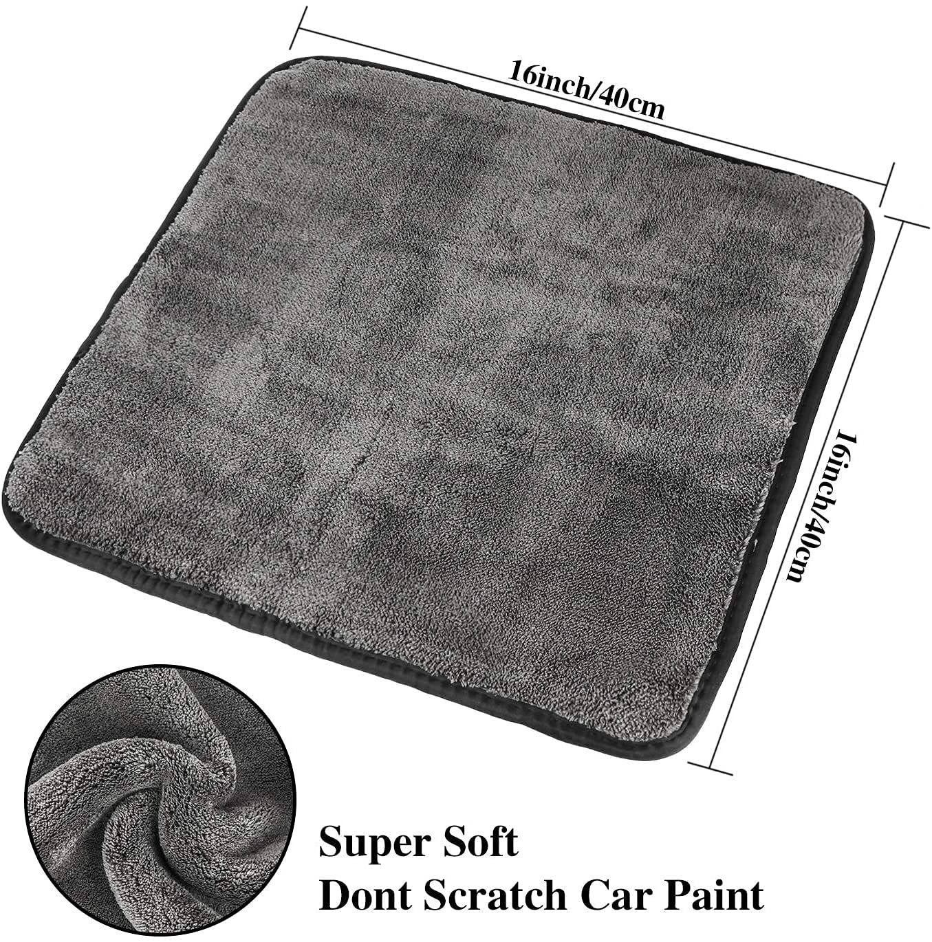 Auto Hub Heavy Microfiber Cloth For Car Cleaning & Detailing, Double Sided, Extra Thick Plush Microfiber Towel Lint-Free 800 Gsm (Grey)