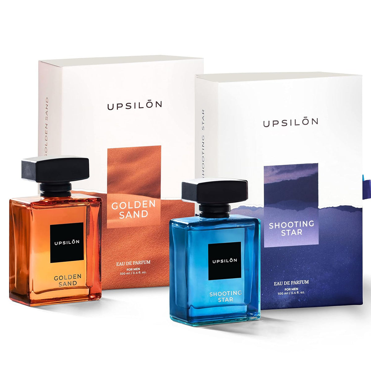 Upsilon Shooting Star + Golden Sand Eau De Parfum For Men 100ml 3.4 Fl.oz. Each Pack Of 2 | Travel Friendly | Luxury Scent