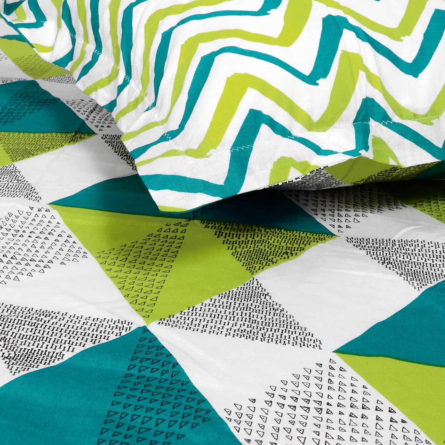 Single Bedsheet With 1 Pillow Cover - 57 X 87 Inches, White & Aqua | Designer Printed Bedsheet Set - Naturally Soft, Breathable & Skin Friendly