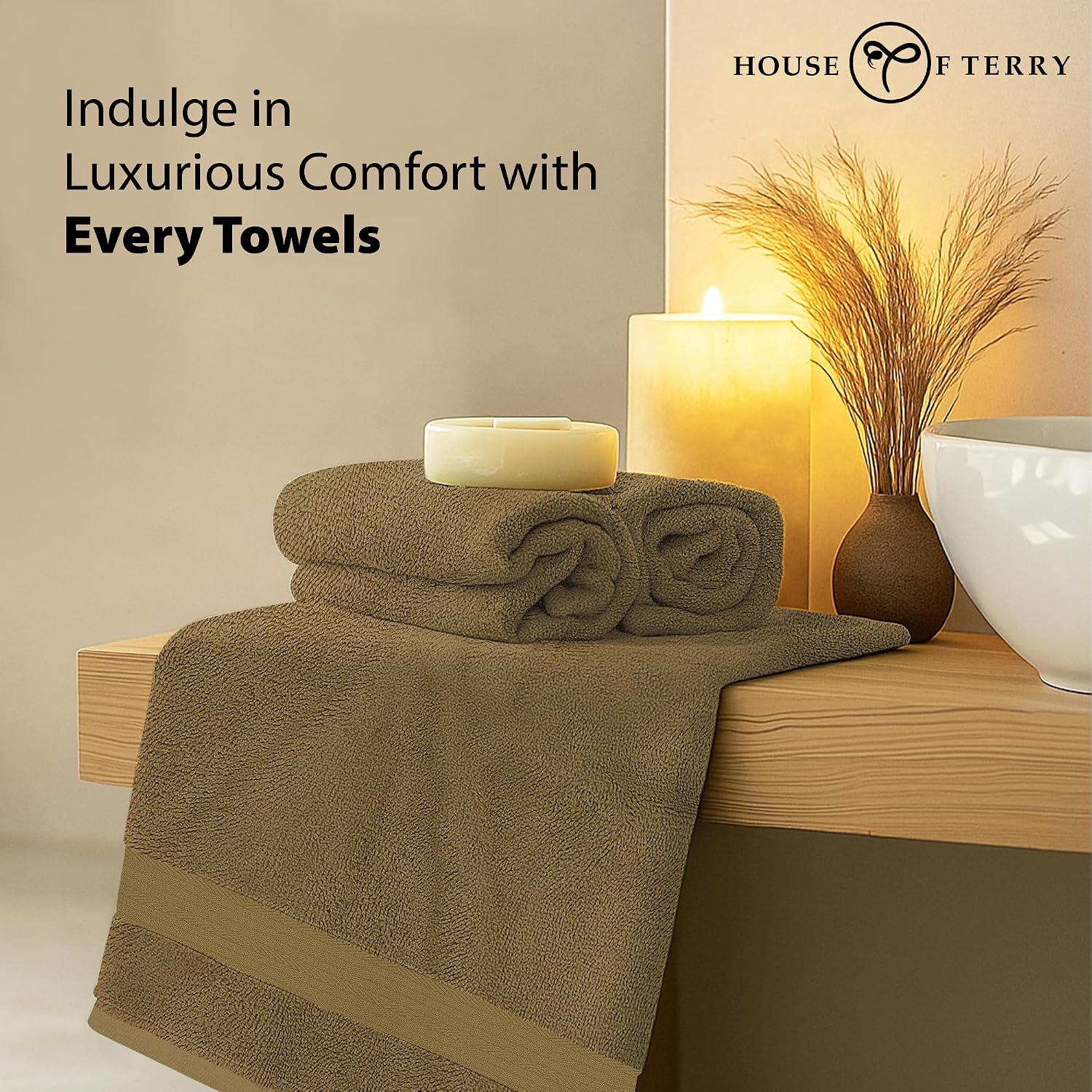 House Of Terry 100% Cotton Bath Towel 1000 Gsm | Quick Dry, Soft & Absorbent, Fade-Resistant, Skin-Friendly Large Size Towel (Brown & Lilac) - Pack Of 2