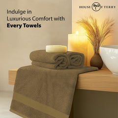 House Of Terry 100% Cotton Bath Towel 1000 Gsm | Quick Dry, Soft & Absorbent, Fade-Resistant, Skin-Friendly Large Size Towel (Brown & Lilac) - Pack Of 2