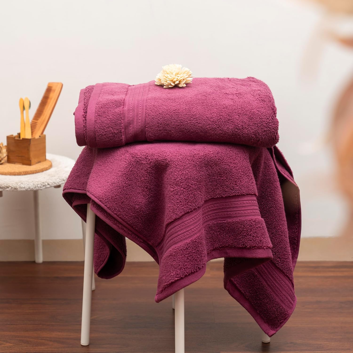Vilasiya Plushwave 100% Cotton Bath Towel 650 Gsm | Zero Twist Yarn Luxurious Soft & Extra Absorbent Bath Towel (Purple Red)