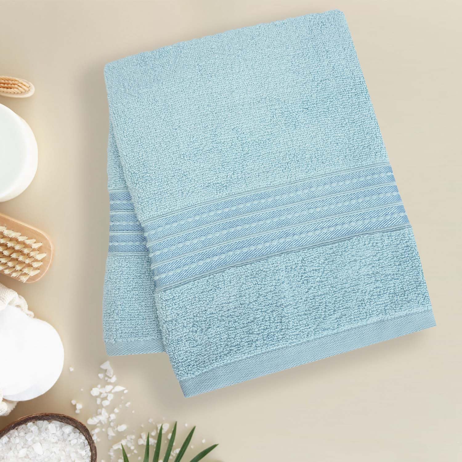 Micro Cotton Remy Basel Luxury Terry Cotton Bath Towel 550 Gsm | Super Comfortable 100% Long Staple Cotton Bath Towel (Sea Blue)