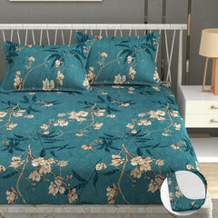 Cotton Elastic Fitted Bedsheets With 2 King Size Pillow Covers - 72 X 78 X 10 Inches, Dark Green | Double Bed With All Around Elastic 350 Thread Count