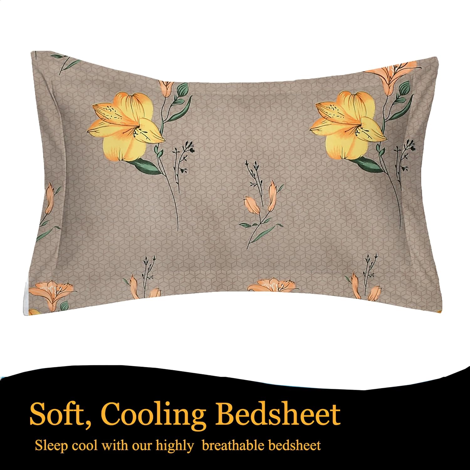 Print Cotton 1 Single Bedsheet With 1 Pillow Cover - 60 X 90 Inches, Yellow & Brown | Soft & Breathable Fabric, Skin-Friendly Bed Sheet For All Seasons