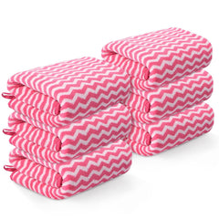 Heart Home Microfiber Soft Face Towels 1300 Gsm | Quick Dry & Absorbent Hanging Hand Towels Zig Zag - Pink (Pack Of 6)