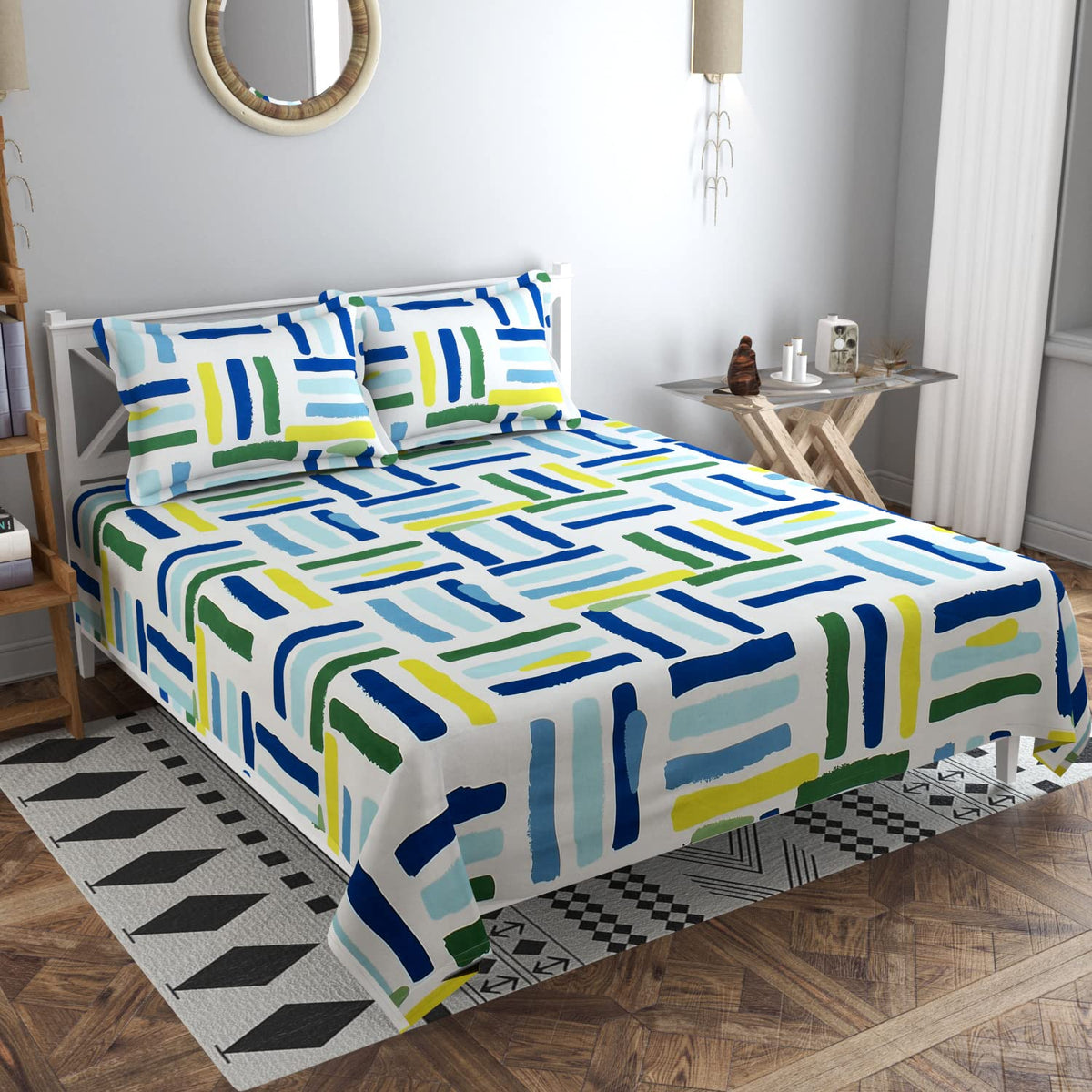 100% Cotton Double Bedsheet With 2 Pillow Covers - Multicolor | Soft Brushed Microfiber Breathable & Wrinkle Free | Light Weight & Easy To Wash At Home - 72 X 78 Inches