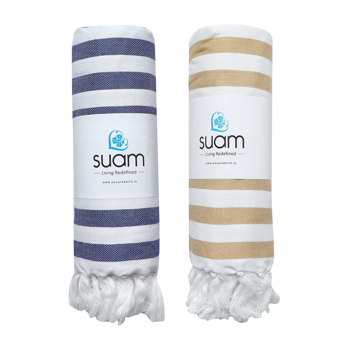 Suam Suntails Lightweight 100% Cotton Bath Towel 400 Gsm (Sandal-Dark Blue & Blue - Red, Suntails Towel, Cotton, Standard, 2, Af-Bt)- Pack Of 2