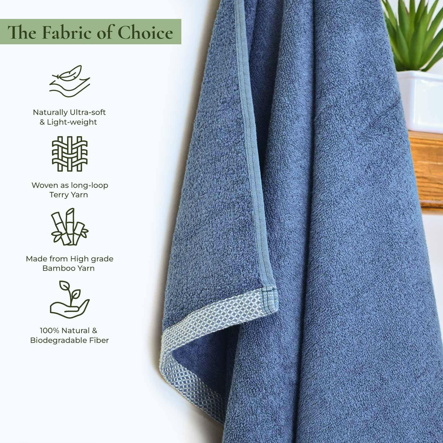Rangoli 100% Bamboo Hand Towels 500 Gsm | Ultra Soft, Quick-Absorbent & Eco-Friendly Towels For Hand & Bathroom - Blue (Set Of 2)