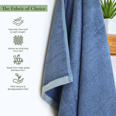 Rangoli 100% Bamboo Hand Towels 500 Gsm | Ultra Soft, Quick-Absorbent & Eco-Friendly Towels For Hand & Bathroom - Blue (Set Of 2)
