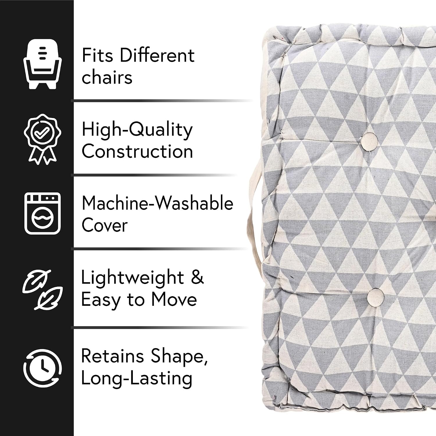 Cotton Chair Cushions Pillow For Sitting, Back Rest, Triangular Print - Grey | Chair Pad For Office Work & Posture Support | Furniture Cushion, Lightweight & Long Lasting - Pack Of 6