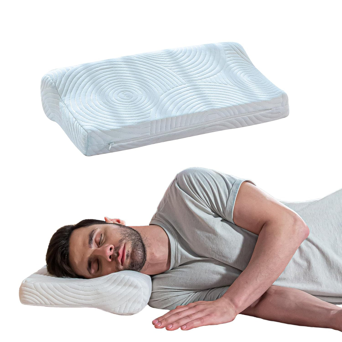 Cervical Contour Memory Foam Pillow, Orthopedic Bed Pillow For Sleeping, White | For Pain Relief With Washable Zippered Pillow Cover | Eco-Friendly, Adjustable, Removable Cover