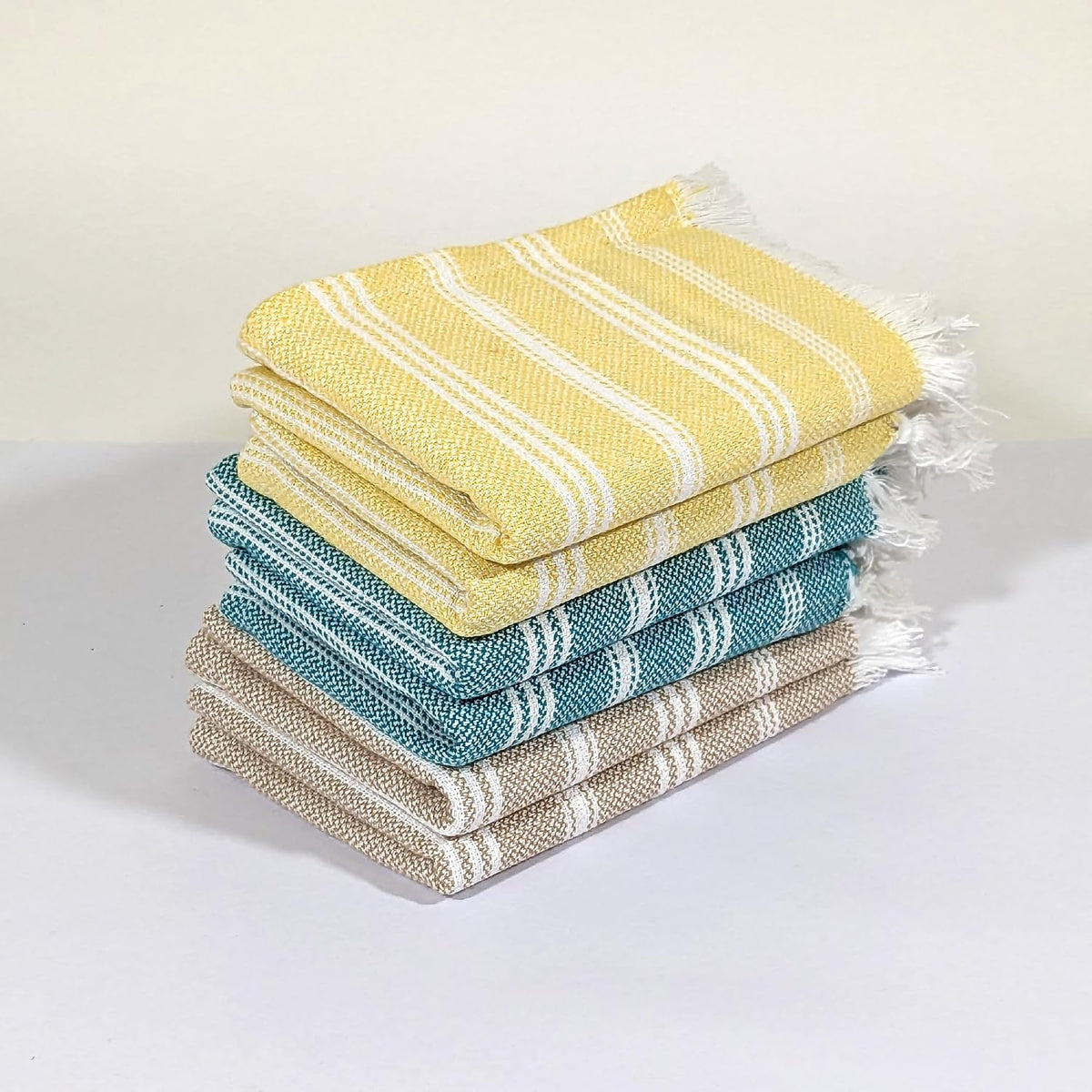 Indihaus Premium Cotton Hand Towel 310 Gsm | Soft, Absorbent, Multi-Purpose Towel Set | Teal, Yellow & Beige (Set Of 6)