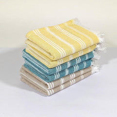 Indihaus Premium Cotton Hand Towel 310 Gsm | Soft, Absorbent, Multi-Purpose Towel Set | Teal, Yellow & Beige (Set Of 6)