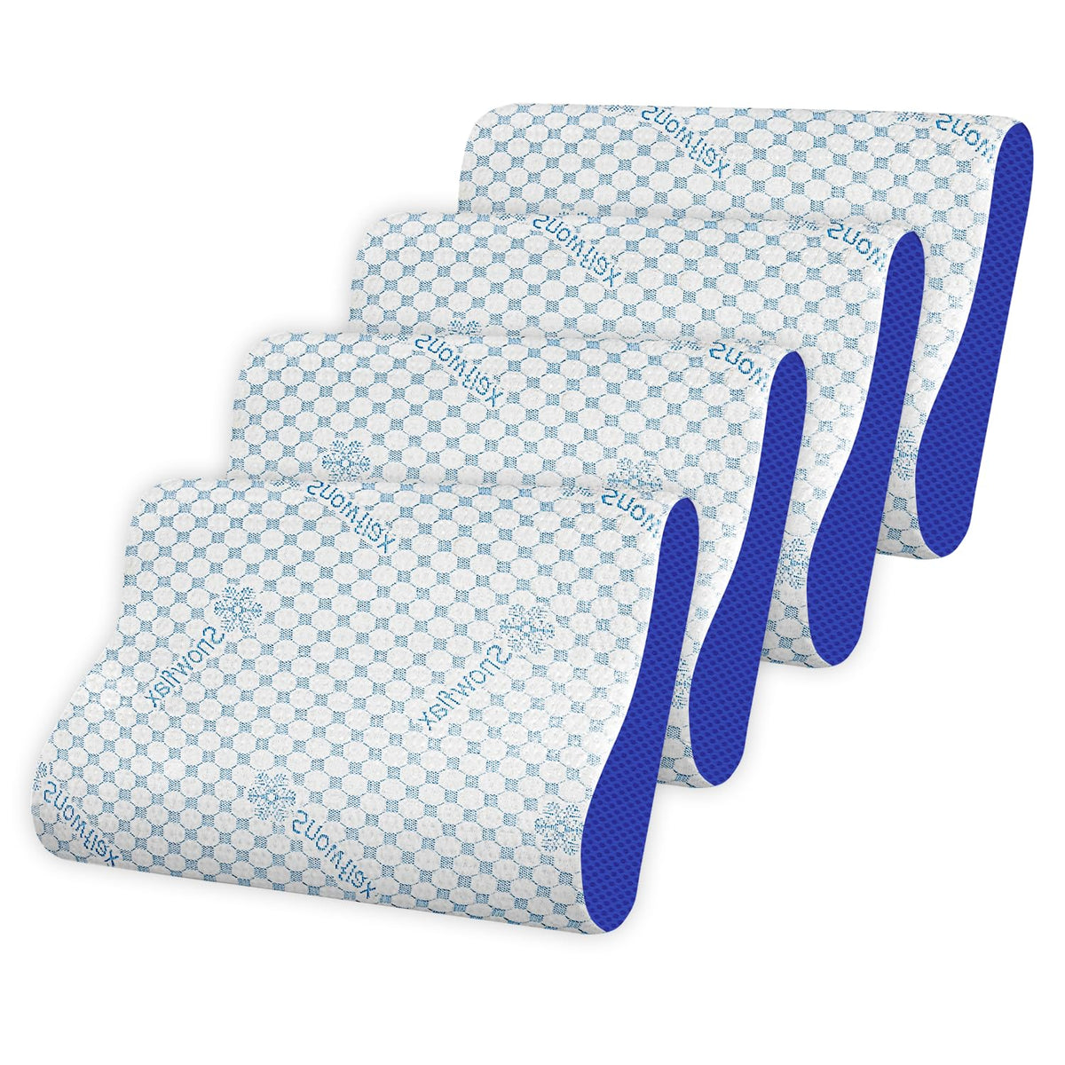 Cervical Pillow For Neck & Shoulder Pain Relief, Cooling Memory Foam Pillow, Blue & White | Contour Neck Orthopedic Pillow For Spinal Alignment Ergonomic Pillow, Removable Cover - Set Of 4