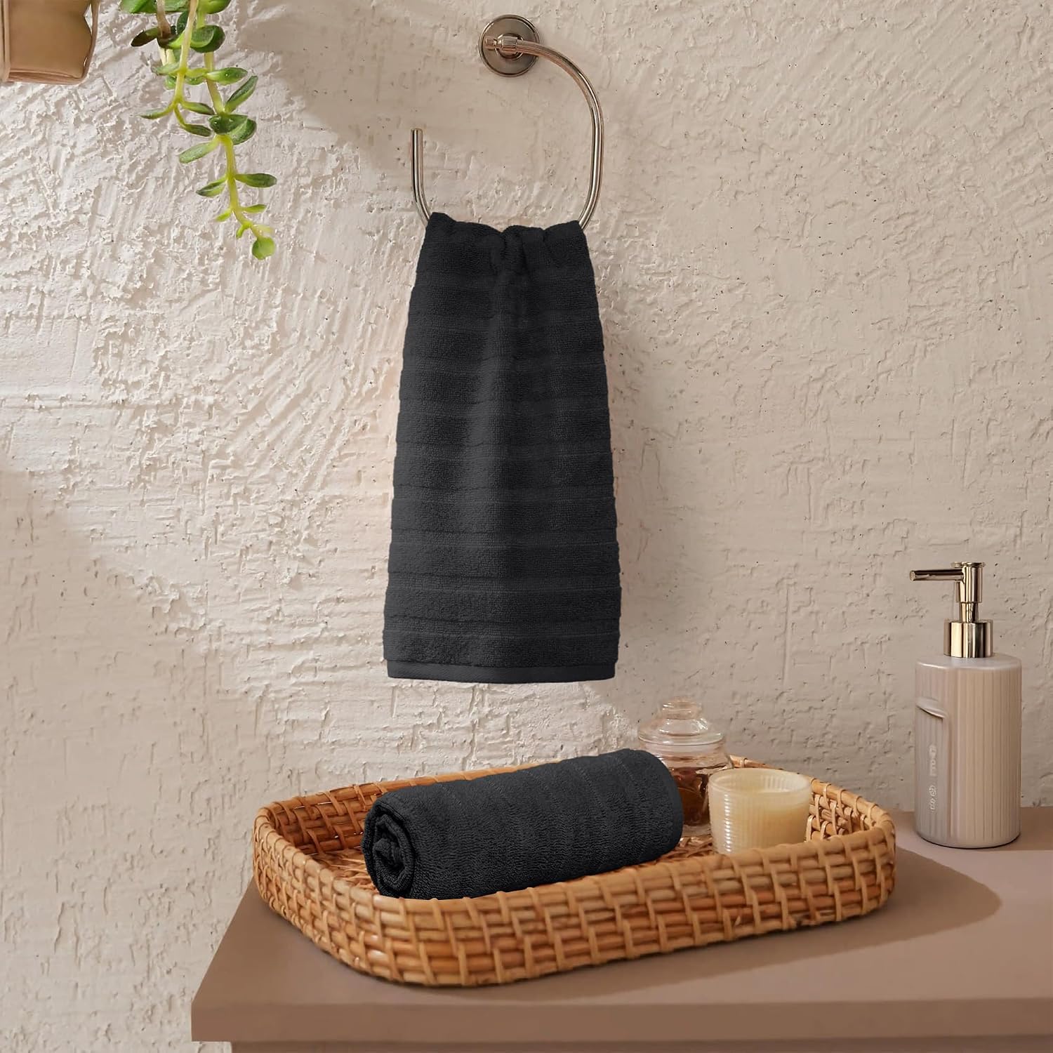 Mytrident Quick Dry 100% Cotton Hand Towel 400 Gsm (Black) - 2 Pcs