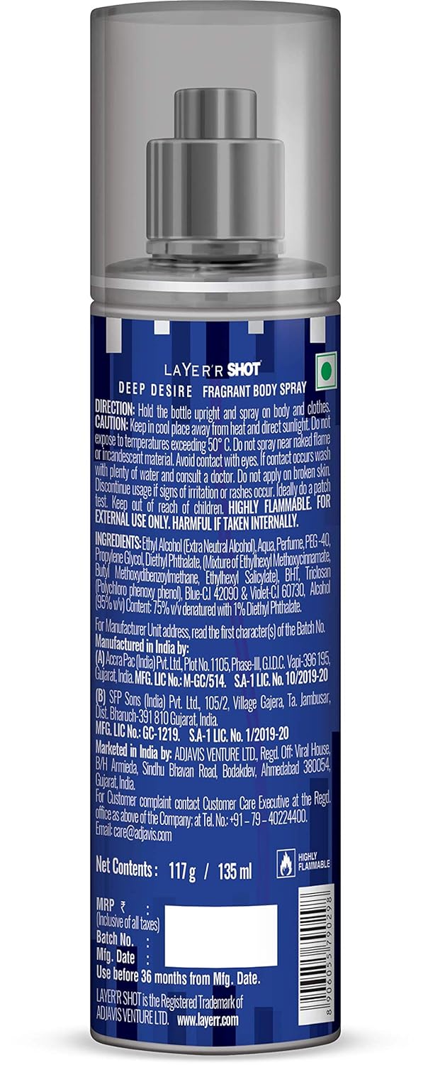 Layer'r Shot Deep Desire Deodorant Body Spray For Men 135ml 4.56 Fl.oz. | Perfect Birthday Gift For Husband