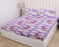 Elastic Fitted Bedsheet For King Size With 2 Pillow Covers - 72 X 78 X 8 Inches, Lavender | Presents Luxurious Glace Cotton Super Soft 210 Thread Count