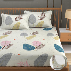 Premium Heavy Cotton Elastic Fitted King Size Bedsheet With 2 Pillow Covers - 72 X 78 X 10 Inches, Cream | All Weather Comfort & Bedroom - Softness & Natural Breathability