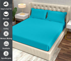 Striped Aqua Bedsheet For King Size With 2 Pillow Cover (90 X 95 Inches) | Softer & Durable For All Season | Ideal For Daily Use Home Bedsheet