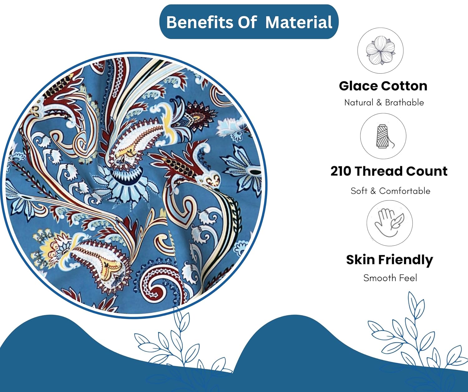 Presents Bedsheet For Double Bed With 2 Pillow Covers | Size - 90 X 100 Inches, Blue | Light Weight, Suitable For All Seasons & Easy To Wash