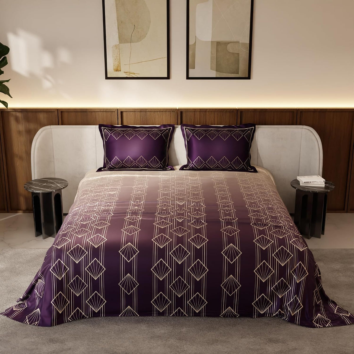 Premium Bedding Set King Size Bedsheet With 2 Pillow Covers | 90 X 108 Inches, Plum | Ultimate Comfort, Breathable - Wedding Gift For Couples