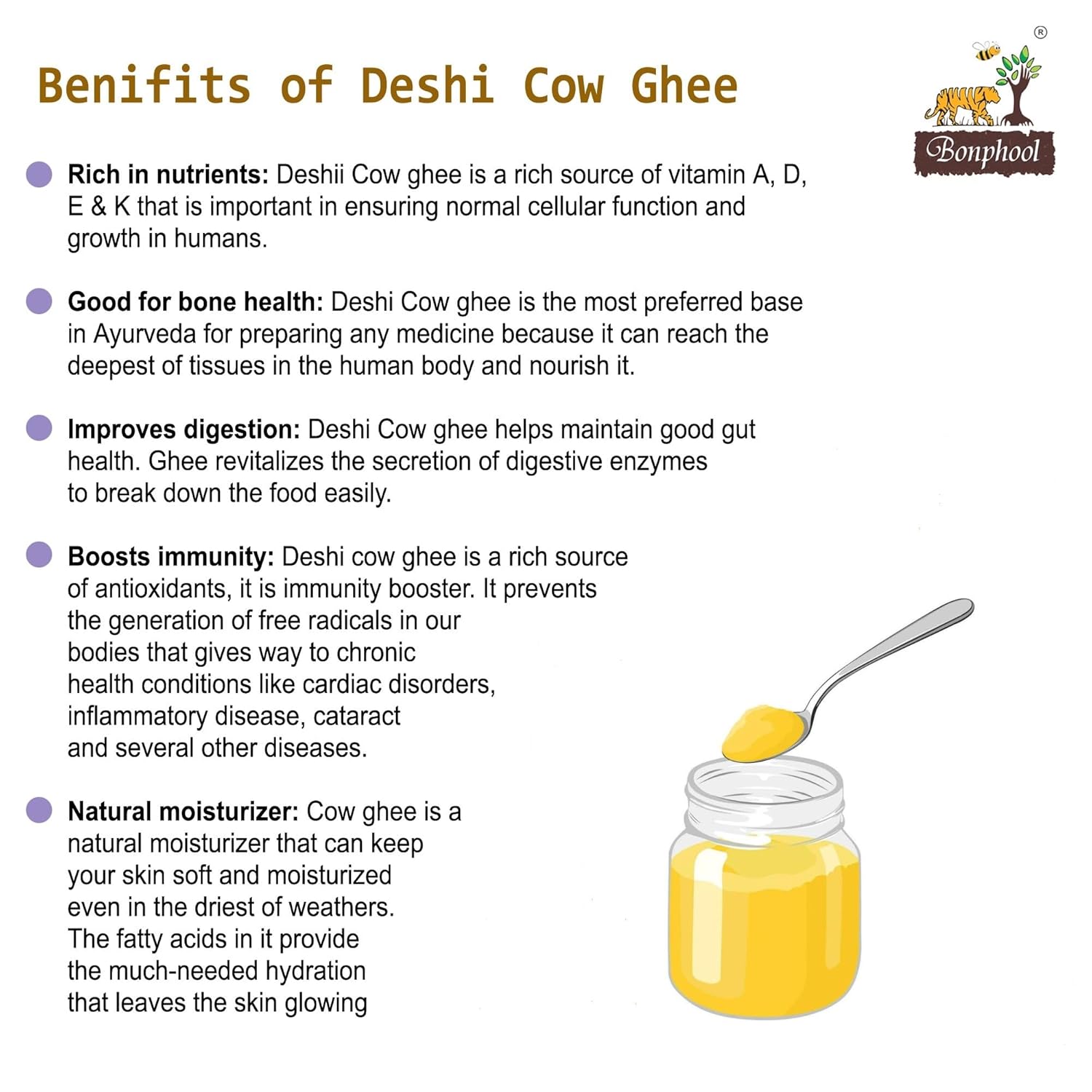 Premium Desi Cow By Bonphool | Rich In Nutrients & Delicious Healthy Desi Ghee Good For Glowing Skin | (250ml) 8.4 Ounce | Jar Pack