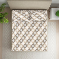 King Size Double Bedsheet 2 Matching Pillow Cover - 108 X 108 Inches, Beige & Brown | Durable & Long Lasting Wrinkle Resistant Fabric - All Season Comfort