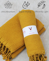 Patvy Bath Towels 500 Gsm | 100% Cotton Waffle Weave Large Size Towels Quick Absorption & Faster Drying Bath Towel For Women & Men | Pack Of 1 (Mustard Yellow)