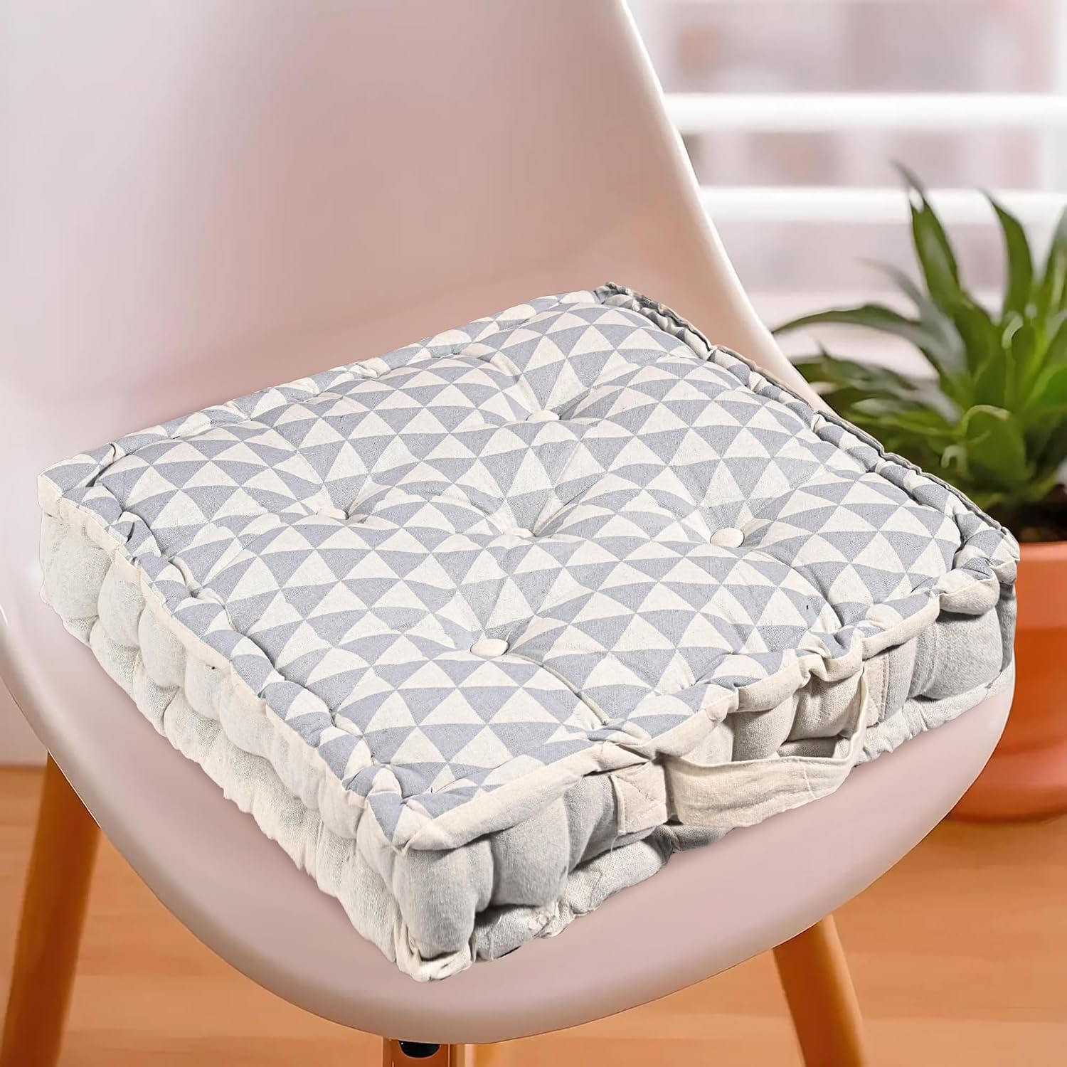 Cotton Chair Cushions Pillow For Sitting, Back Rest, Triangular Print - Grey | Chair Pad For Office Work & Posture Support | Furniture Cushion, Lightweight & Portable, Long Lasting