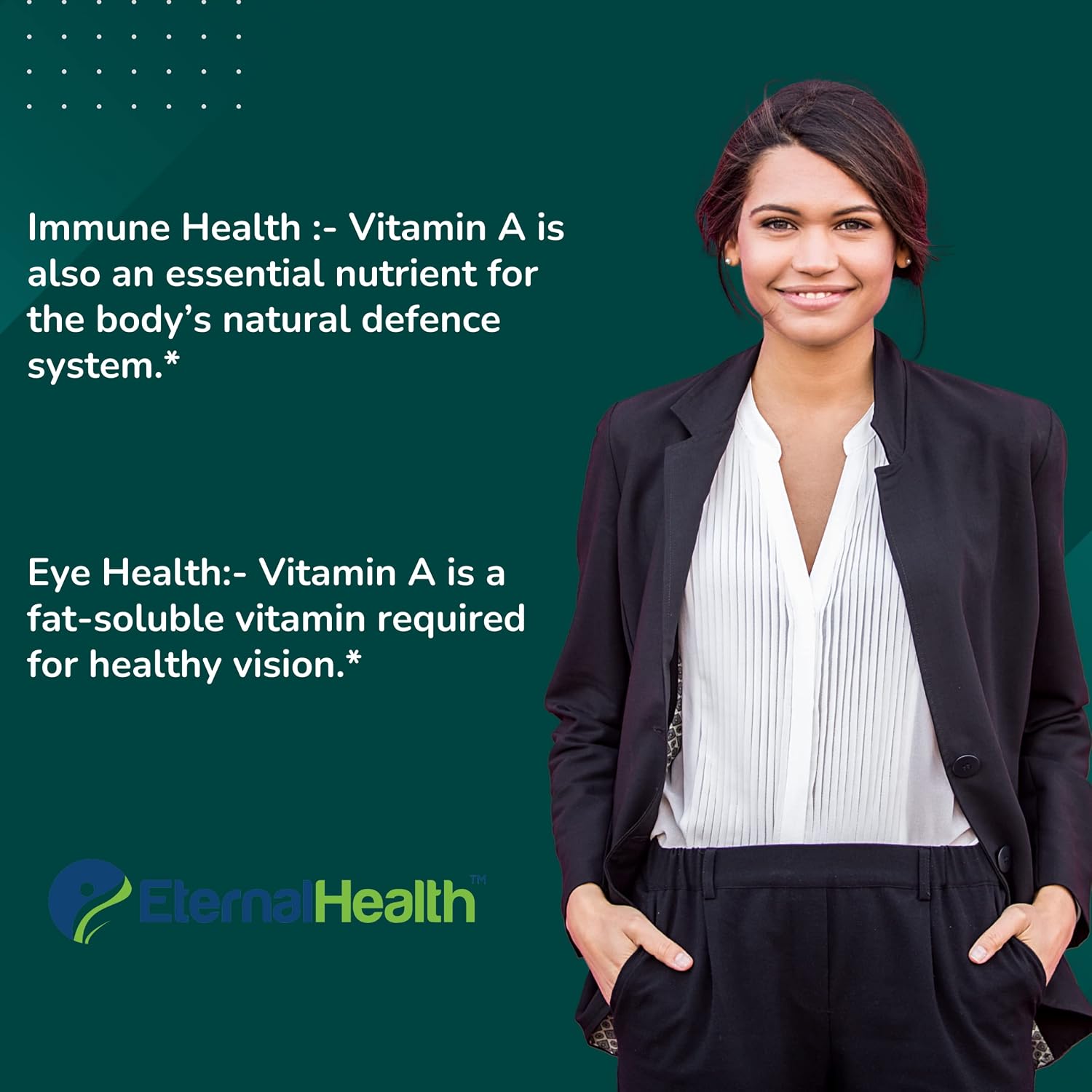 Eternalhealth Vitamin A With Bilberry Extracts & Retinyl Palmitate Extracts - High Potency Form, Supports Healthy Vision & Immune System , Healthy Growth | 90 Veg Capsules , 150gm 0.3lbs