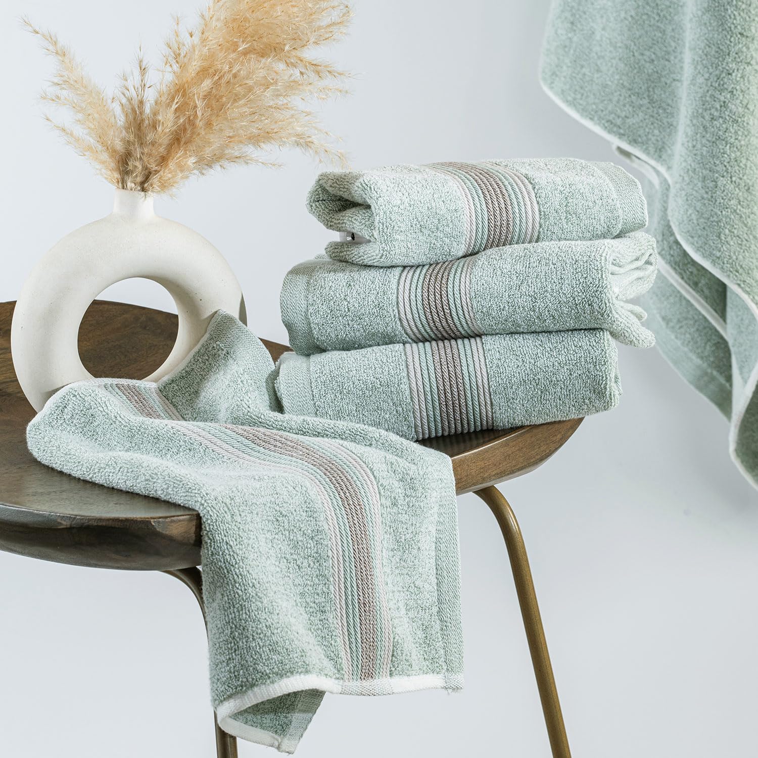Spread Spain Water & Soil Face Towel 300 Gsm | Luxurious Blend Of Cotton & Bamboo Fiber Face Towel Ultra-Absorbent, Quick-Drying & Skin-Friendly (Mint) - Pack Of 2