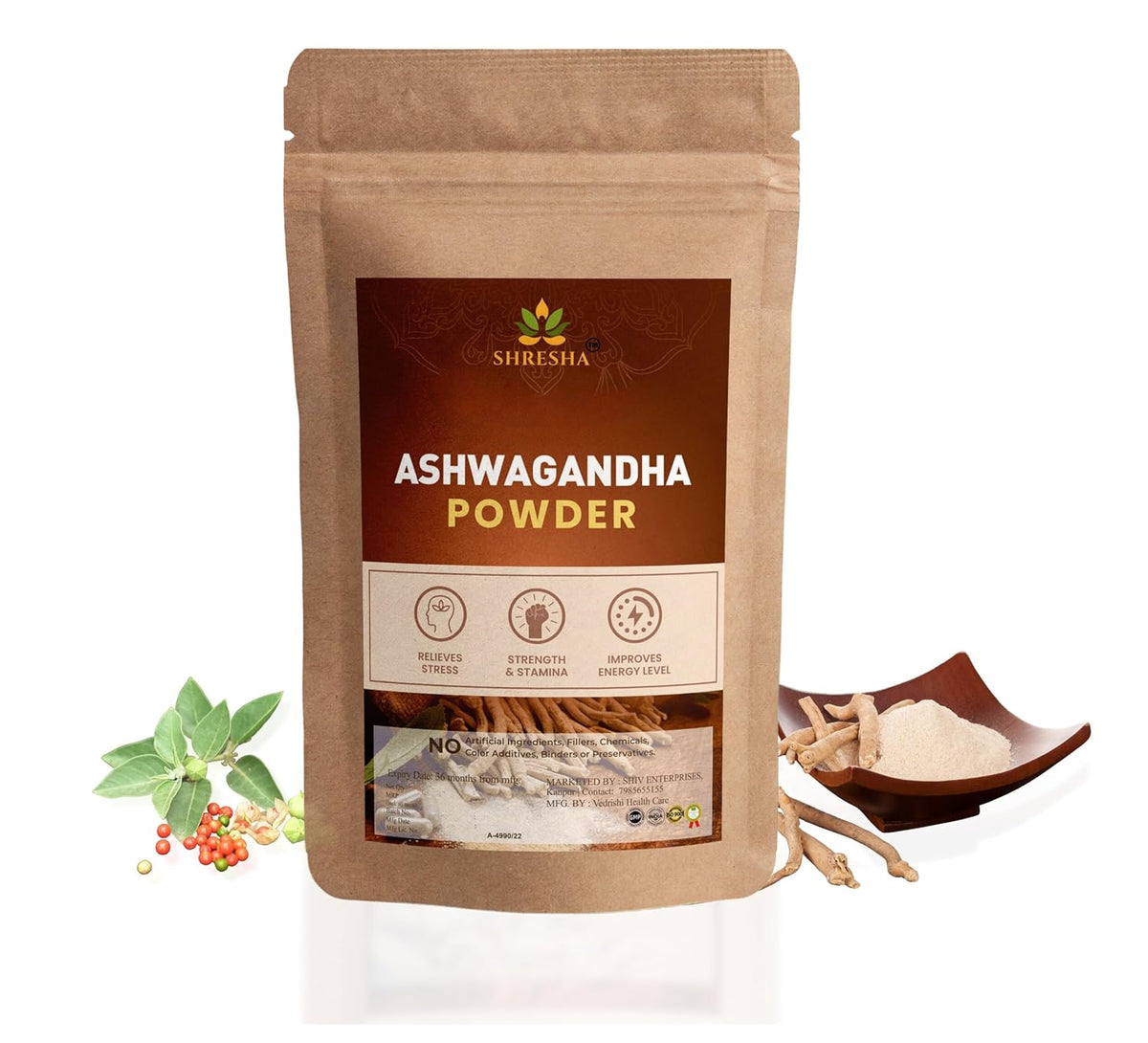 Shresha Ashwagandha Root Powder No Added Preservative, Helps Fight Anxiety & Stress Ashwagandha Podi Amukkara Kizhangu Asvagandha Churna | 200gm 0.4lbs