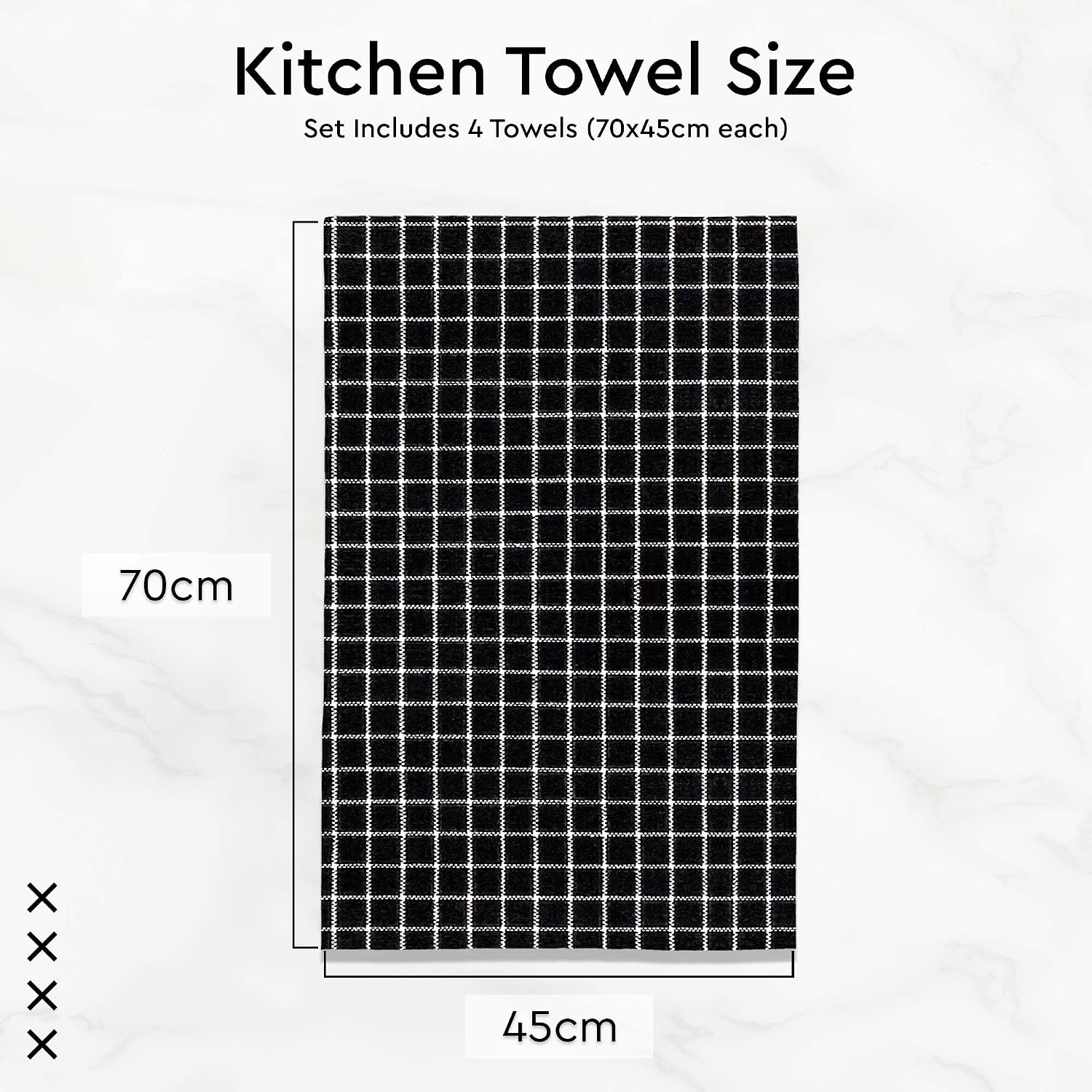 Encasa Xo Kitchen Cooking Cloth 340 Gsm | Cotton Hand Towel For Drying Dishes Highly Absorbent Cleaning & Quick Drying Of Plates | Butcher Black (Set Of 4)
