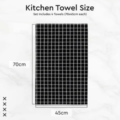 Encasa Xo Kitchen Cooking Cloth 340 Gsm | Cotton Hand Towel For Drying Dishes Highly Absorbent Cleaning & Quick Drying Of Plates | Butcher Black (Set Of 4)