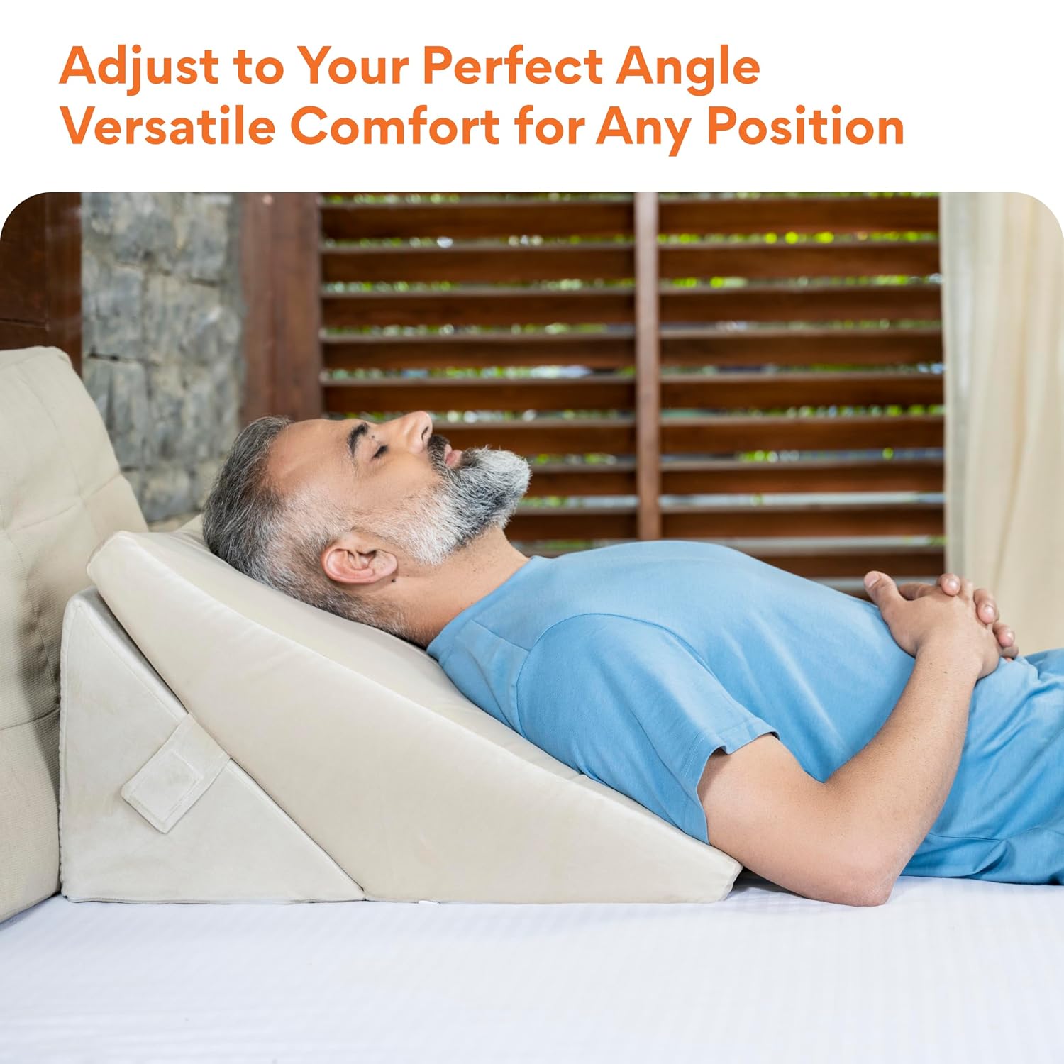 Adjustable Memory Foam Bed Wedge Pillow For Sleeping, Wedge Pillow, Cream, Standard Size - 22 X 22 X 12 Inch | For Back Support, Acid Reflux, Snoring, Pregnancy, Post-Surgical Recovery