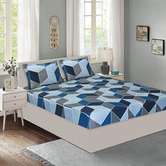 Queen Size Double Bedsheet With 2 Pillow Cover - 60 X 78 Inches, Blue | Cotton Elastic Fitted All Around Elastic Printed Bedsheet | Soft & Luxury Bed Sheet-Breathable & Comfortable