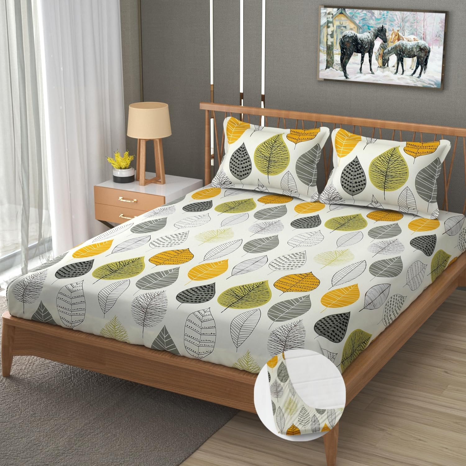 Premium Heavy Cotton Elastic Fitted King Size Bedsheet With 2 Pillow Covers - 72 X 78 X 10 Inches, Off White | All Weather Comfort & Bedroom - Softness & Natural Breathability