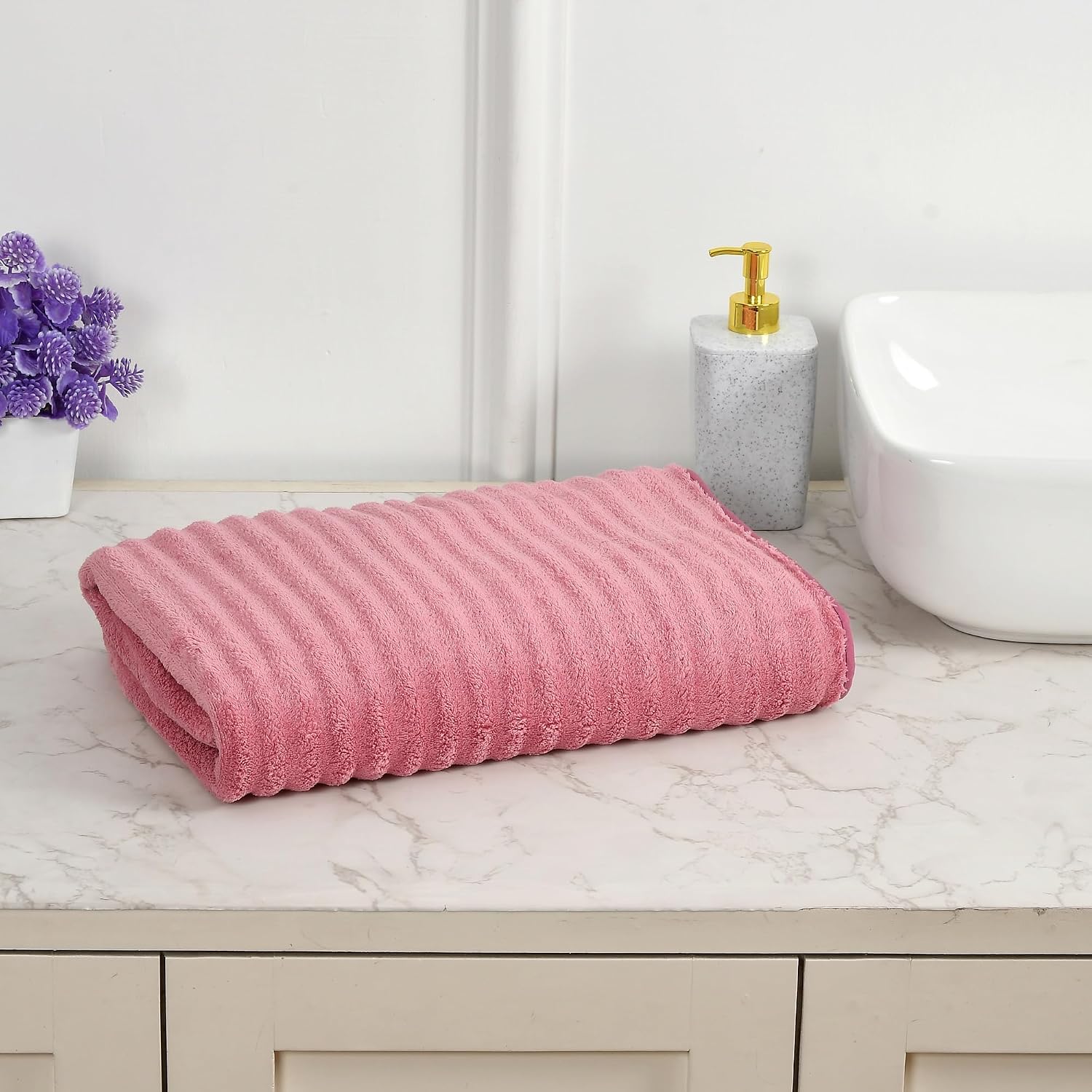 Cotton Bolls Textiles Premium Microfiber Bath Towel 400 Gsm | Ultra-Soft, Quick Dry Super Highly Absorbent, Superior Comfort, Durable & Elegant Design Towel (Pink)