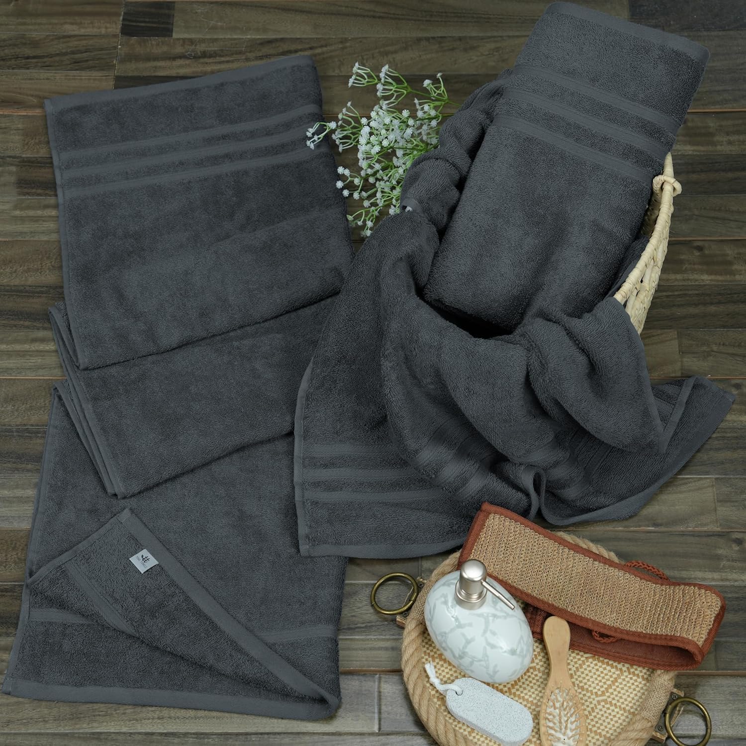 Tiqh 100% Cotton Thick & Plush Luxury Hand Gym & Workout Hand Towel 800 Gsm - Set Of 4 (Grey)