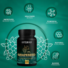 Ambrosial Grape Seed Extract Capsules 95% Opcs Polyphenols High Strength Grape Seed Supplement Strong Antioxidant | 120 Vegan Capsules 150gm 0.3lbs