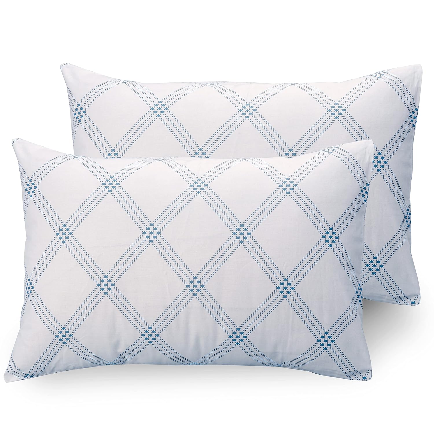 Single Bedsheet Cotton With 1 Pillow Cover - 55 X 88 Inches, White (Blue Pattern) | Lightweight, Soft & Breathable - Perfect For Gifting On Weddings Bedsheet